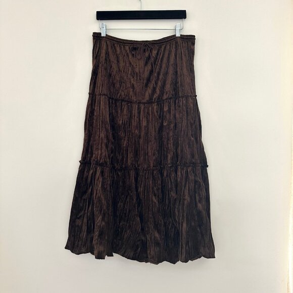 Womens Brown Velvet Tiered Midi Skirt Size Medium Witchy Western Whimsigoth Boho - Picture 1 of 5